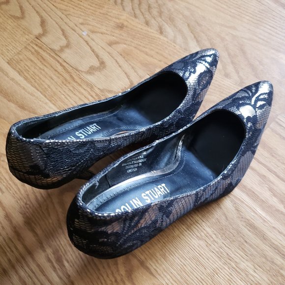 COLIN STUART Black and Silver Lace Heels 8.5M - Picture 3 of 8